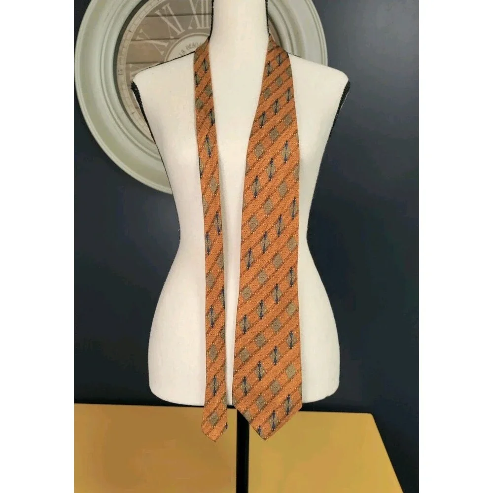 Vintage Brad Lauter 100% Silk Tie Brown Green Blue Geometric 60x4 Made In USA